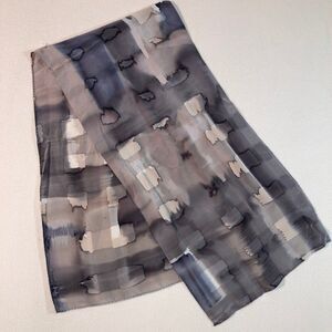 Nora‎ Lottie Silk Scarf Taupe/Grey/Blue VTG Hand Dyed Artist Signed Wearable Art